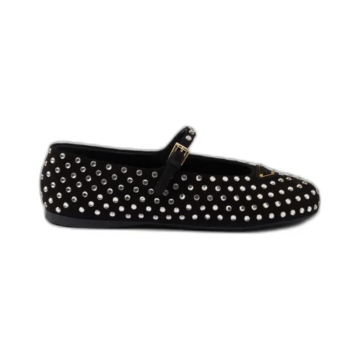 Suede Ballerinas With Crystals