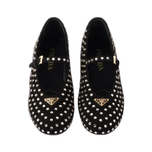 Suede Ballerinas With Crystals