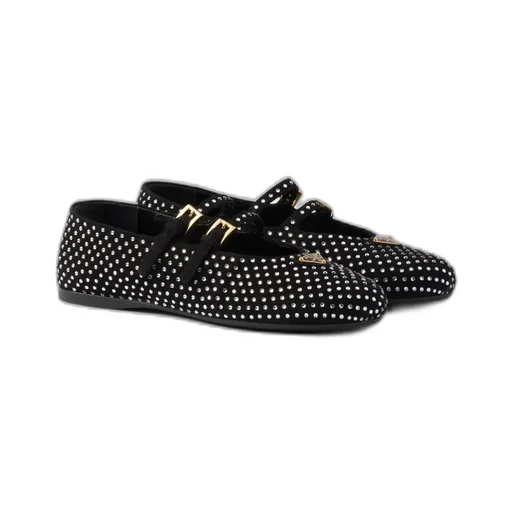 Suede Ballerinas With Crystals