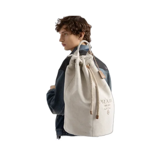Linen Blend Drawstring Duffel Bag