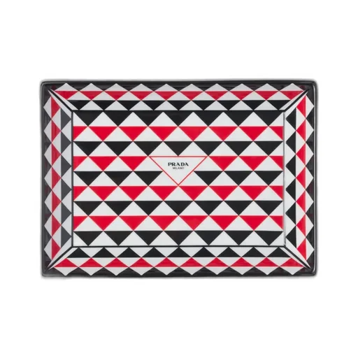 Large Rectangular Porcelain Catchall Tray - Triangles
