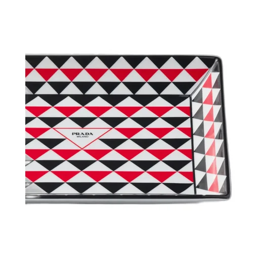 Large Rectangular Porcelain Catchall Tray - Triangles
