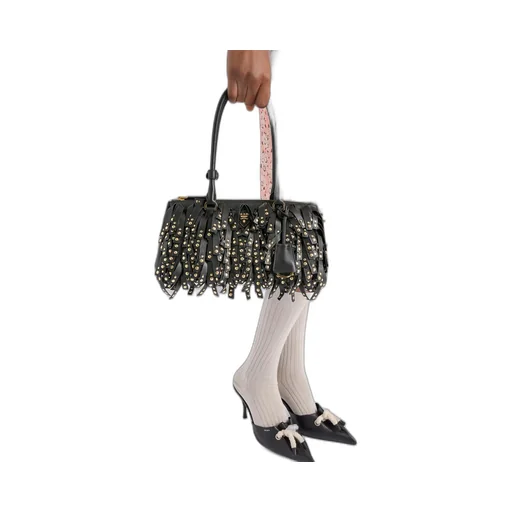 Prada Galleria Medium Nappa Leather Bag With Fringe And Studs