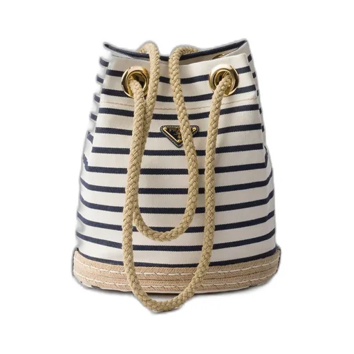 Prada Mariner Small Striped Fabric Bucket Bag