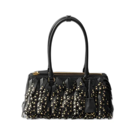 Prada Galleria Medium Nappa Leather Bag With Fringe And Studs