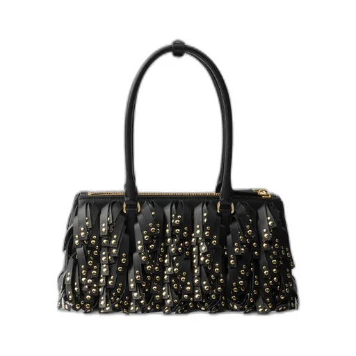 Prada Galleria Medium Nappa Leather Bag With Fringe And Studs
