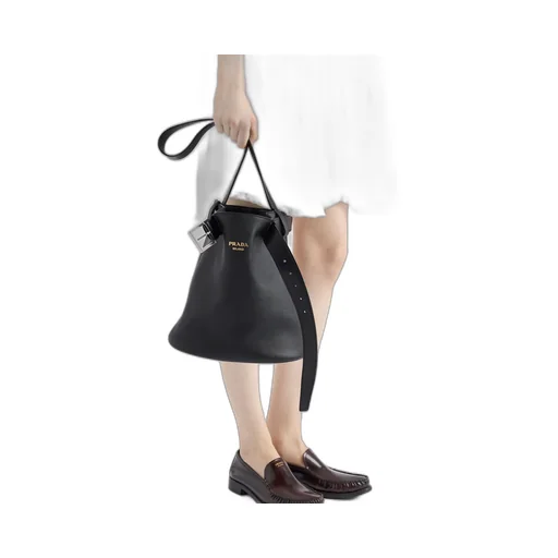 Prada Buckle Leather Bucket Bag With Belt