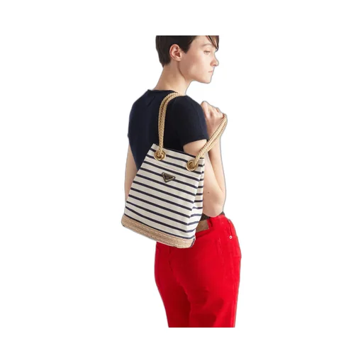 Prada Mariner Small Striped Fabric Bucket Bag