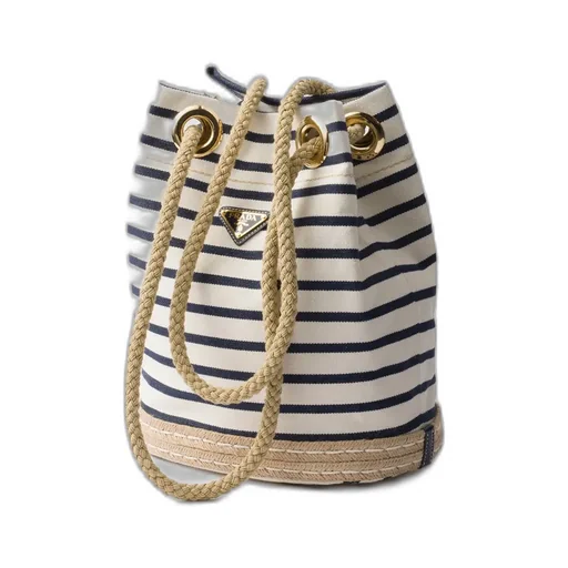 Prada Mariner Small Striped Fabric Bucket Bag