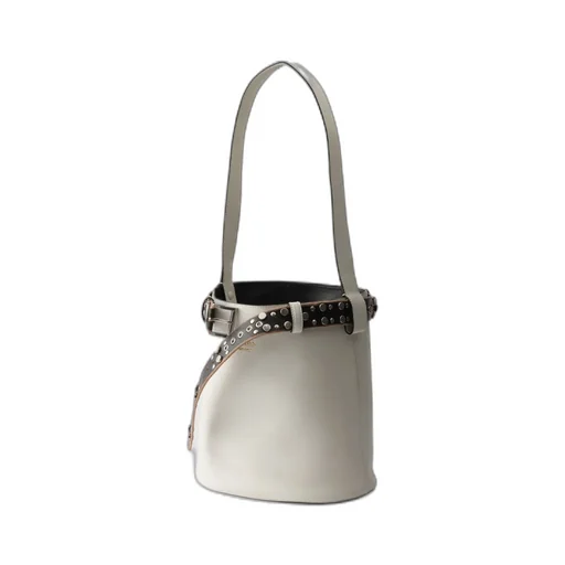 Prada Buckle Leather Bucket Bag With Studded Belt
