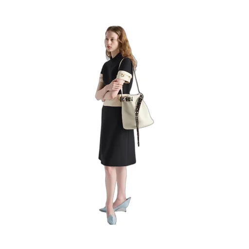 Prada Buckle Leather Bucket Bag With Studded Belt