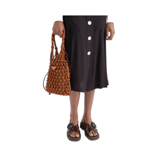 Prada Noué Small Macramé And Suede Bag