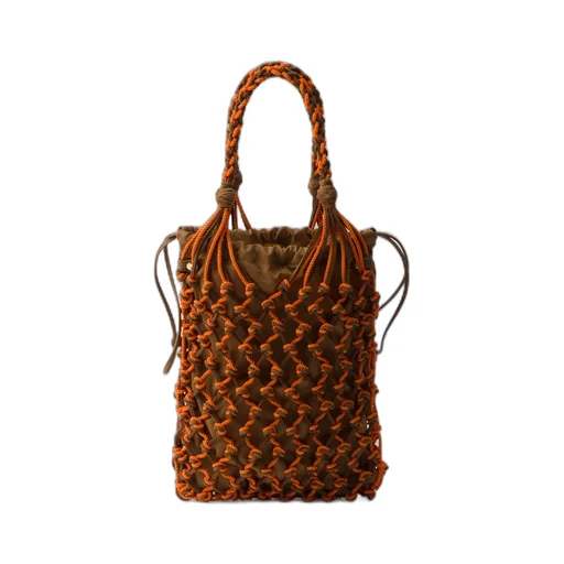 Prada Noué Small Macramé And Suede Bag