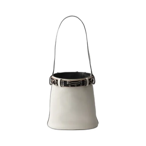 Prada Buckle Leather Bucket Bag With Studded Belt