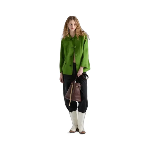 Prada Buckle Leather Bucket Bag With Jeweled Belt