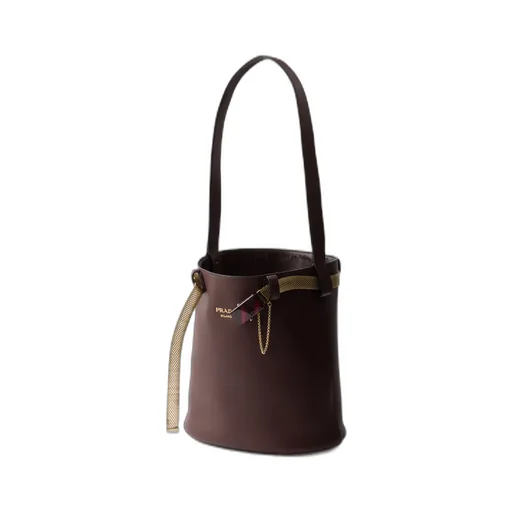 Prada Buckle Leather Bucket Bag With Jeweled Belt