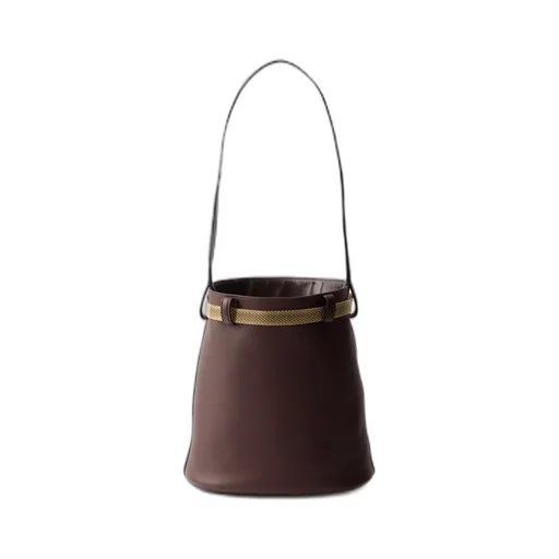 Prada Buckle Leather Bucket Bag With Jeweled Belt