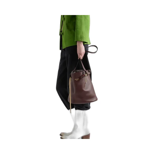 Prada Buckle Leather Bucket Bag With Jeweled Belt