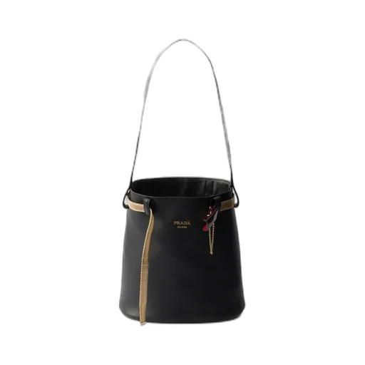 Prada Buckle Leather Bucket Bag With Jeweled Belt