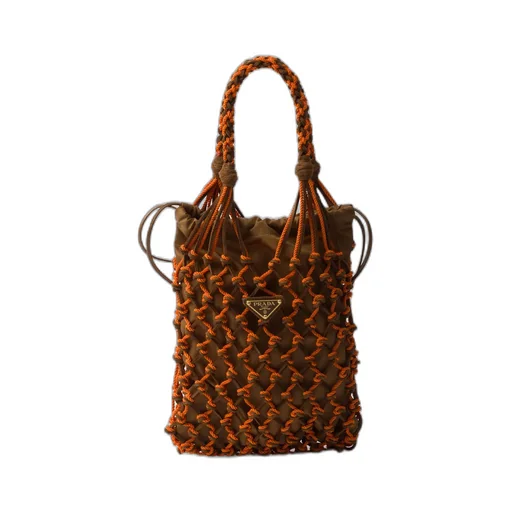 Prada Noué Small Macramé And Suede Bag