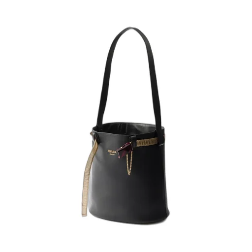 Prada Buckle Leather Bucket Bag With Jeweled Belt