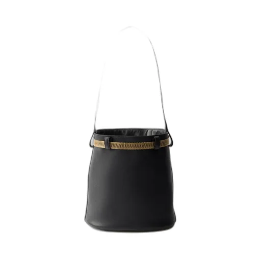 Prada Buckle Leather Bucket Bag With Jeweled Belt