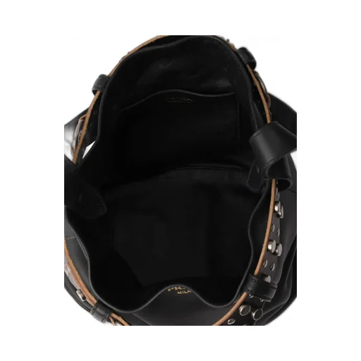 Prada Buckle Leather Bucket Bag With Studded Belt