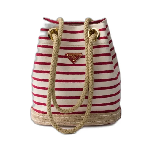 Prada Mariner Small Striped Fabric Bucket Bag