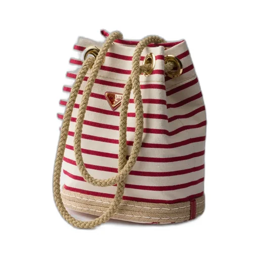 Prada Mariner Small Striped Fabric Bucket Bag