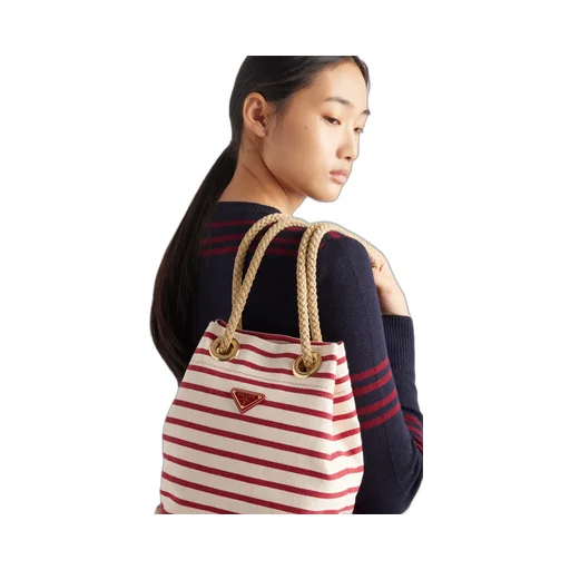 Prada Mariner Small Striped Fabric Bucket Bag