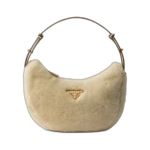 Prada Arqué Shearling And Leather Shoulder Bag