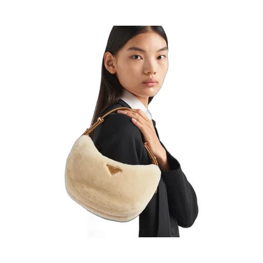 Prada Arqué Shearling And Leather Shoulder Bag
