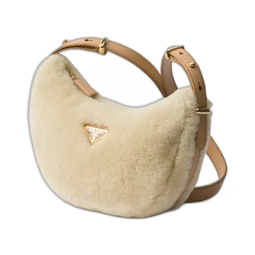 Prada Arqué Shearling And Leather Shoulder Bag