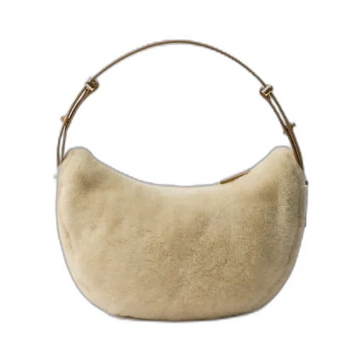 Prada Arqué Shearling And Leather Shoulder Bag