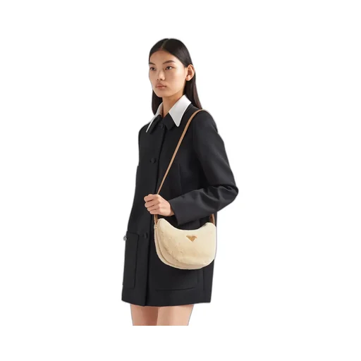 Prada Arqué Shearling And Leather Shoulder Bag