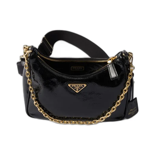 Prada Re-Edition 2005 Naplak Patent Leather Bag With Charm