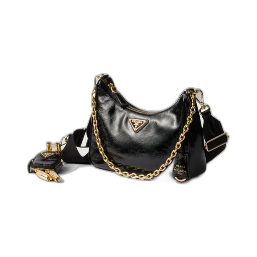 Prada Re-Edition 2005 Naplak Patent Leather Bag With Charm