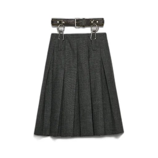Pleated Rush Stitch Skirt With Belt