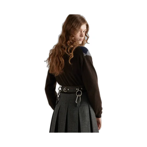 Pleated Rush Stitch Skirt With Belt