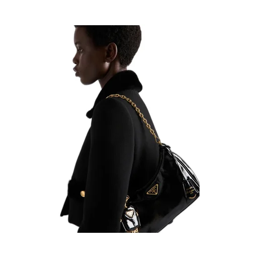 Prada Re-Edition 2005 Naplak Patent Leather Bag With Charm