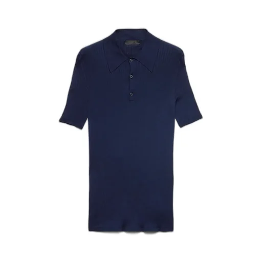 Ribbed Knit Cotton Polo Shirt