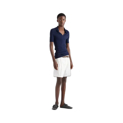 Ribbed Knit Cotton Polo Shirt