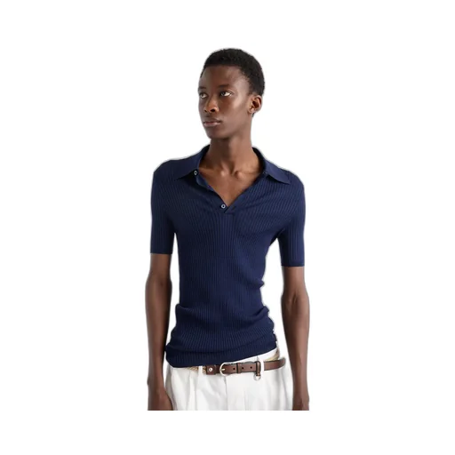 Ribbed Knit Cotton Polo Shirt