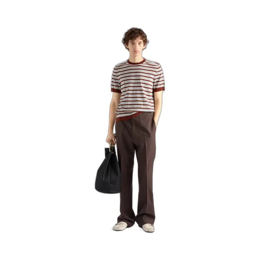 Short-Sleeved Striped Cotton Sweater