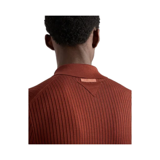 Ribbed Knit Cotton Polo Shirt