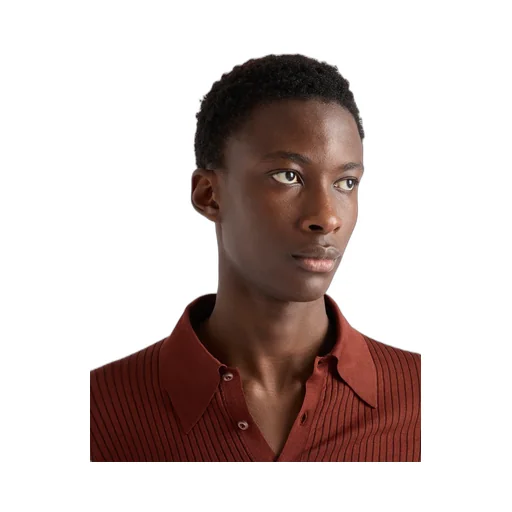 Ribbed Knit Cotton Polo Shirt