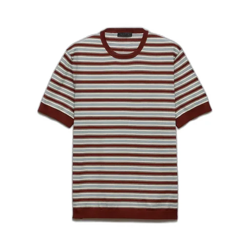 Short-Sleeved Striped Cotton Sweater