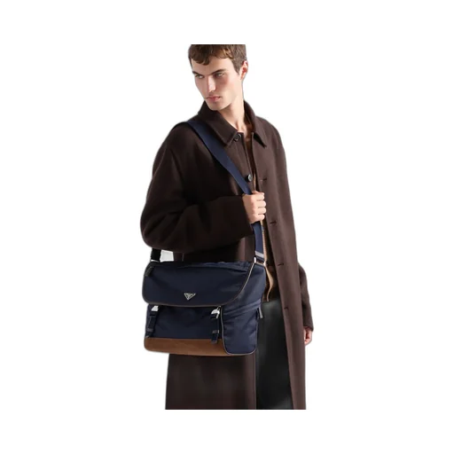 Large Re-Nylon And Leather Shoulder Bag