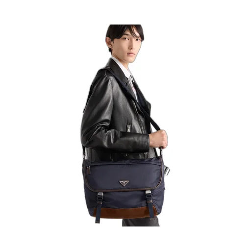 Large Re-Nylon And Leather Shoulder Bag