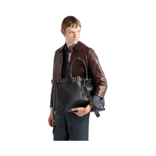 Prada Buckle Leather Bag With Studded Belt
